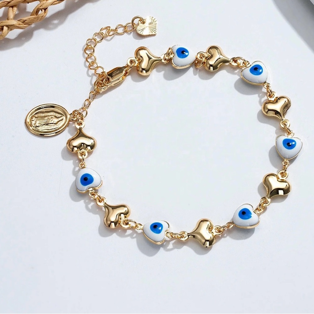 Gold Plated Evil Eye Bracelet With Virgin Mary